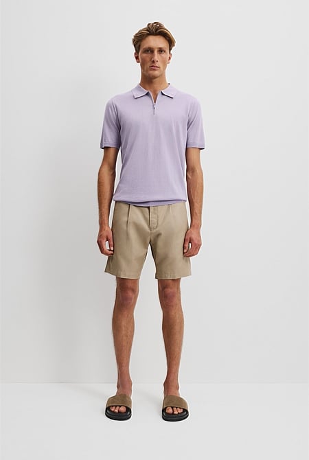 Cotton Silk Zip Knit Polo