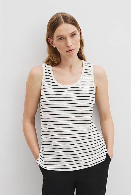 Organically Grown Linen Stripe Scoop Neck Tank