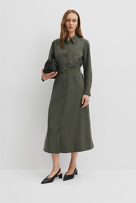 knee length dresses for ladies Green Printed Button Up Midi Shirt Dress – AX Paris