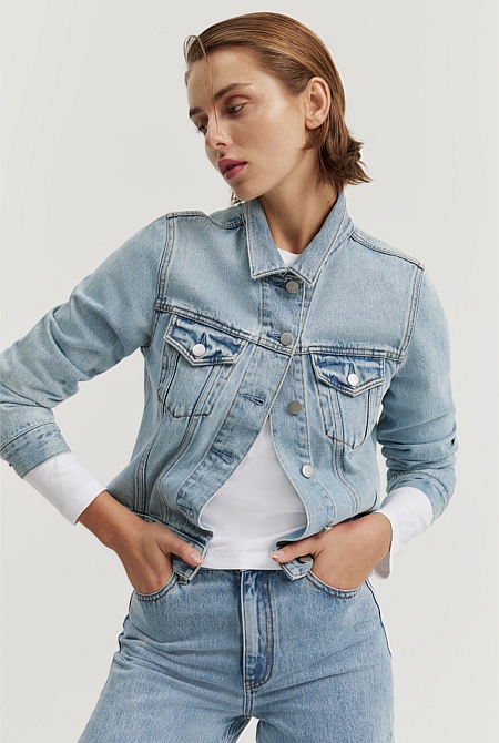 Cotton Blend Slim Fit Denim Jacket