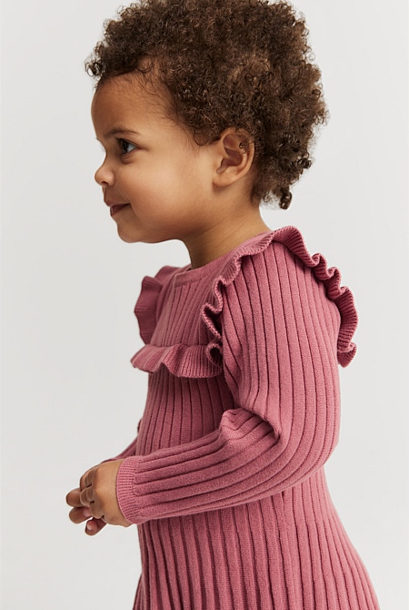 Organically Grown Cotton Blend Frill Knit Dress