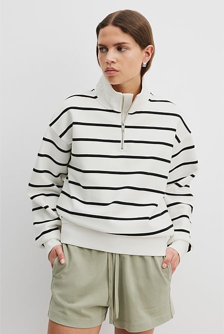 Australian Cotton Stripe Zip Collar Sweat