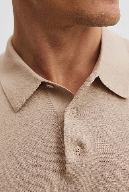 Cotton Silk Button Knit Polo