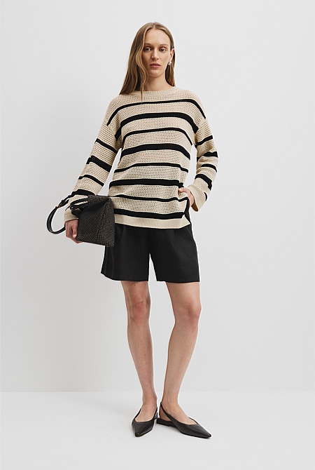 Organically Grown Cotton Stripe Crochet Knit