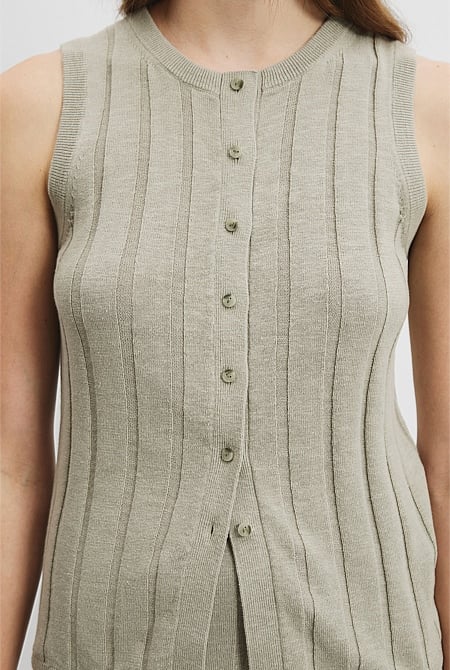 Organically Grown Cotton Linen Button Front Tank