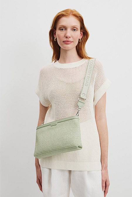 Branded Raffia Crossbody Bag