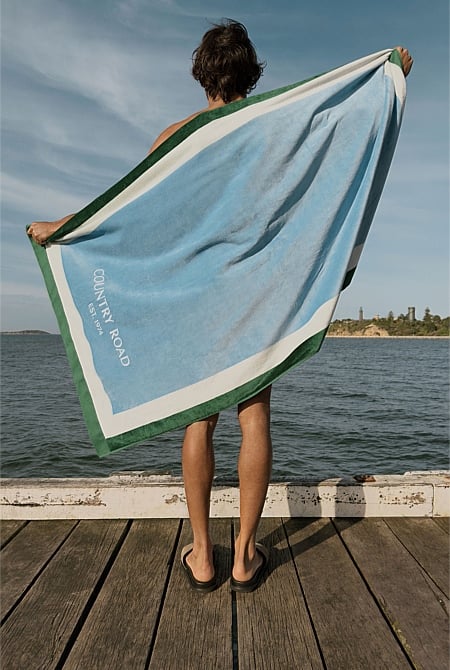 Verified Australian Cotton CR Est. 1974 Border Beach Towel