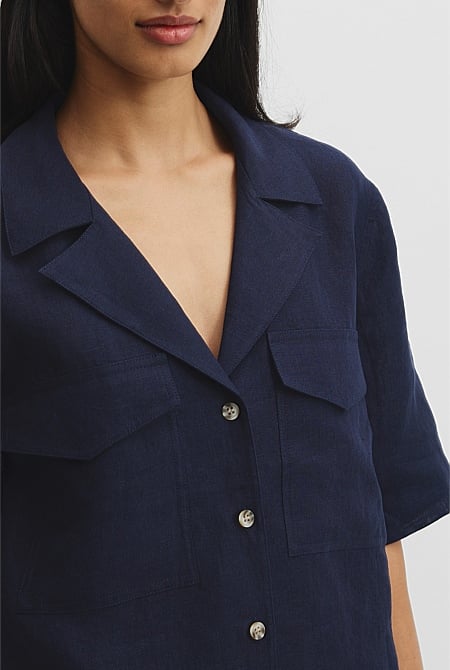 Organically Grown Linen Pocket Detail Shirt