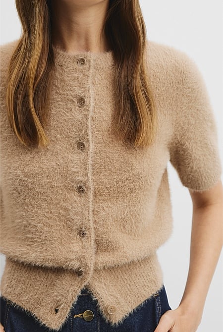 Fluffy Button Detail Knit