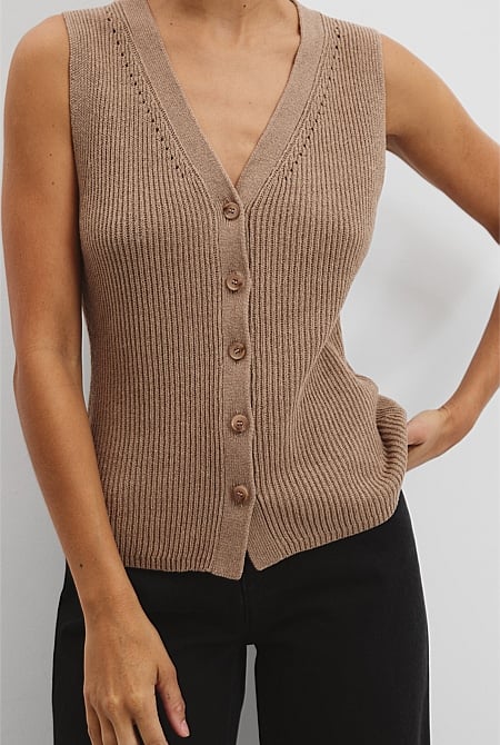 Organically Grown Cotton Linen Textured Knit Vest