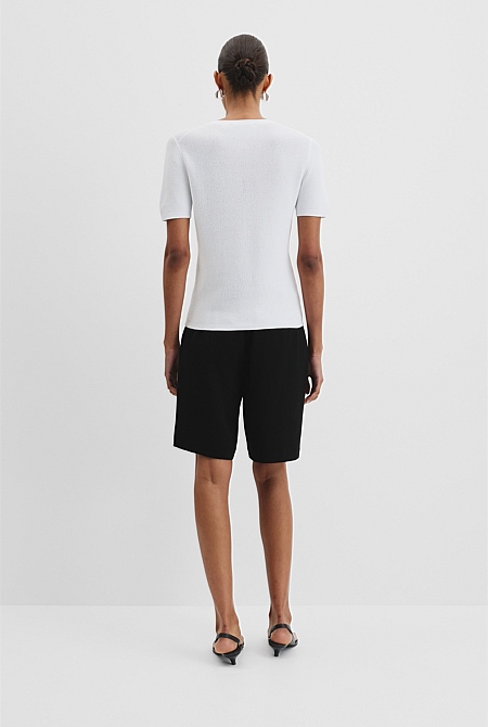 Waffle Short Sleeve Button Knit