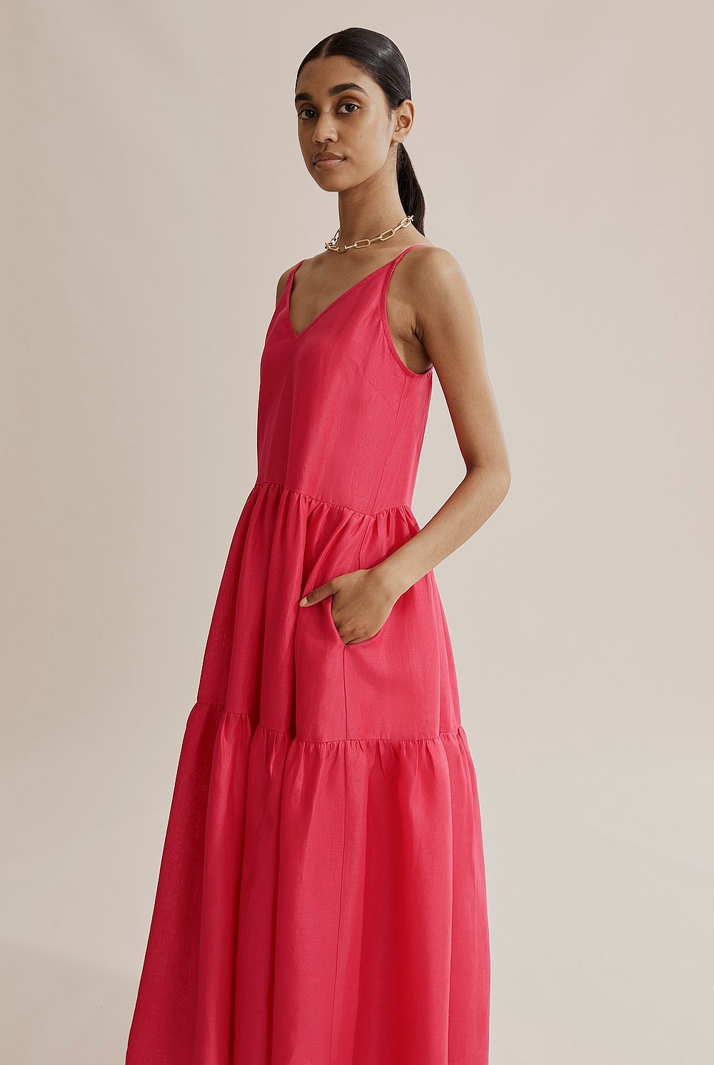 chinese dress ladies Holland Tiered Maxi Dress - Raspberry