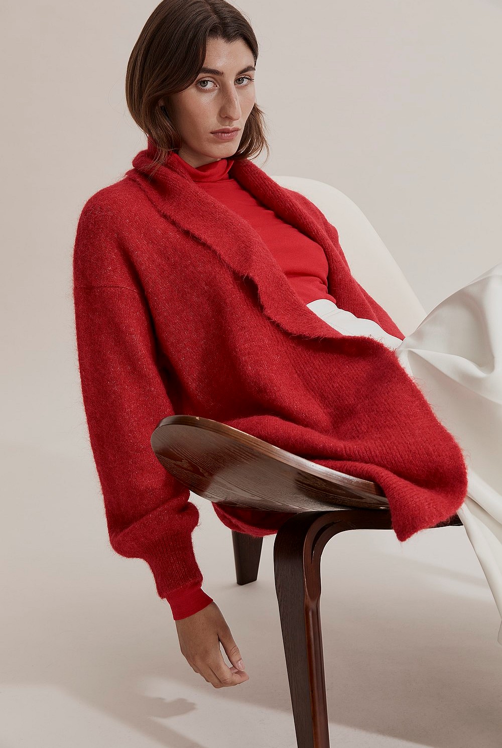 カーディガン Katie FLUFFY long cardigan RED Chunky Cable Knit Cardigan - Kate Hewko