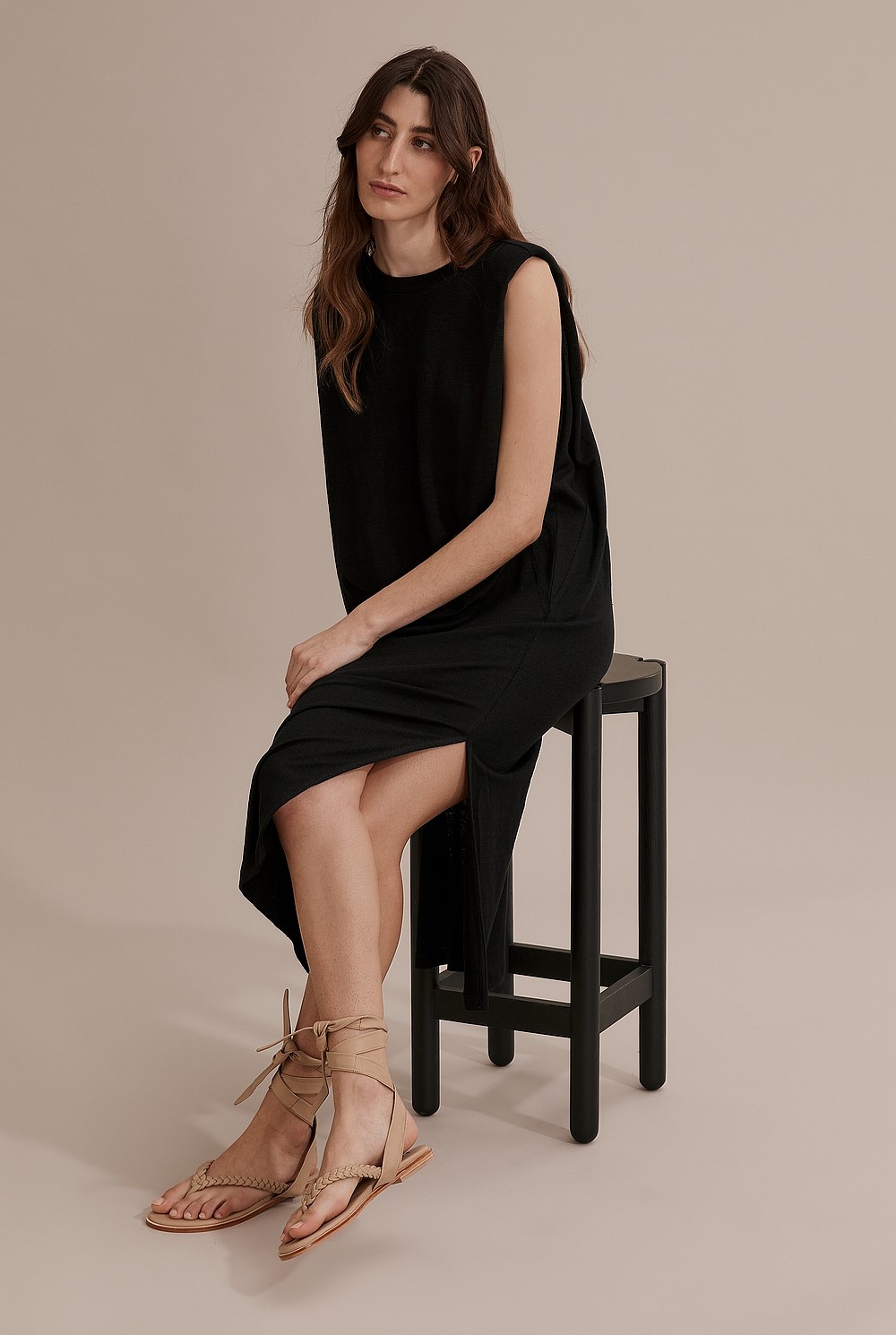 Black Linen Jersey Column Dress - Dresses | Country Road