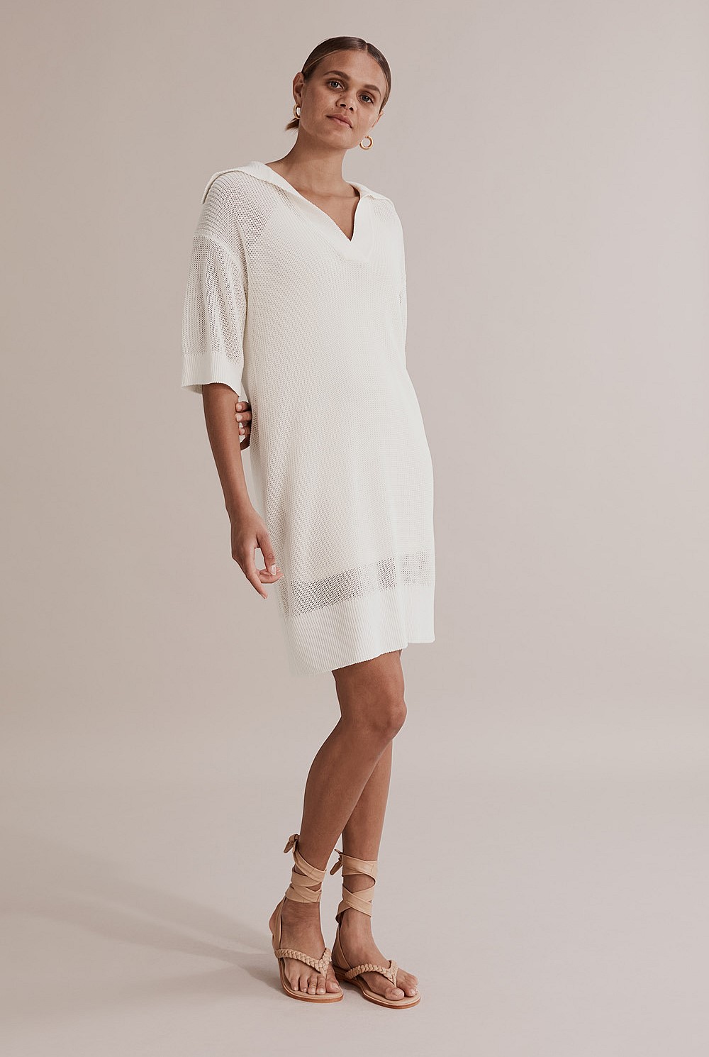 Antique White Mesh Knit Dress - Knitwear | Country Road
