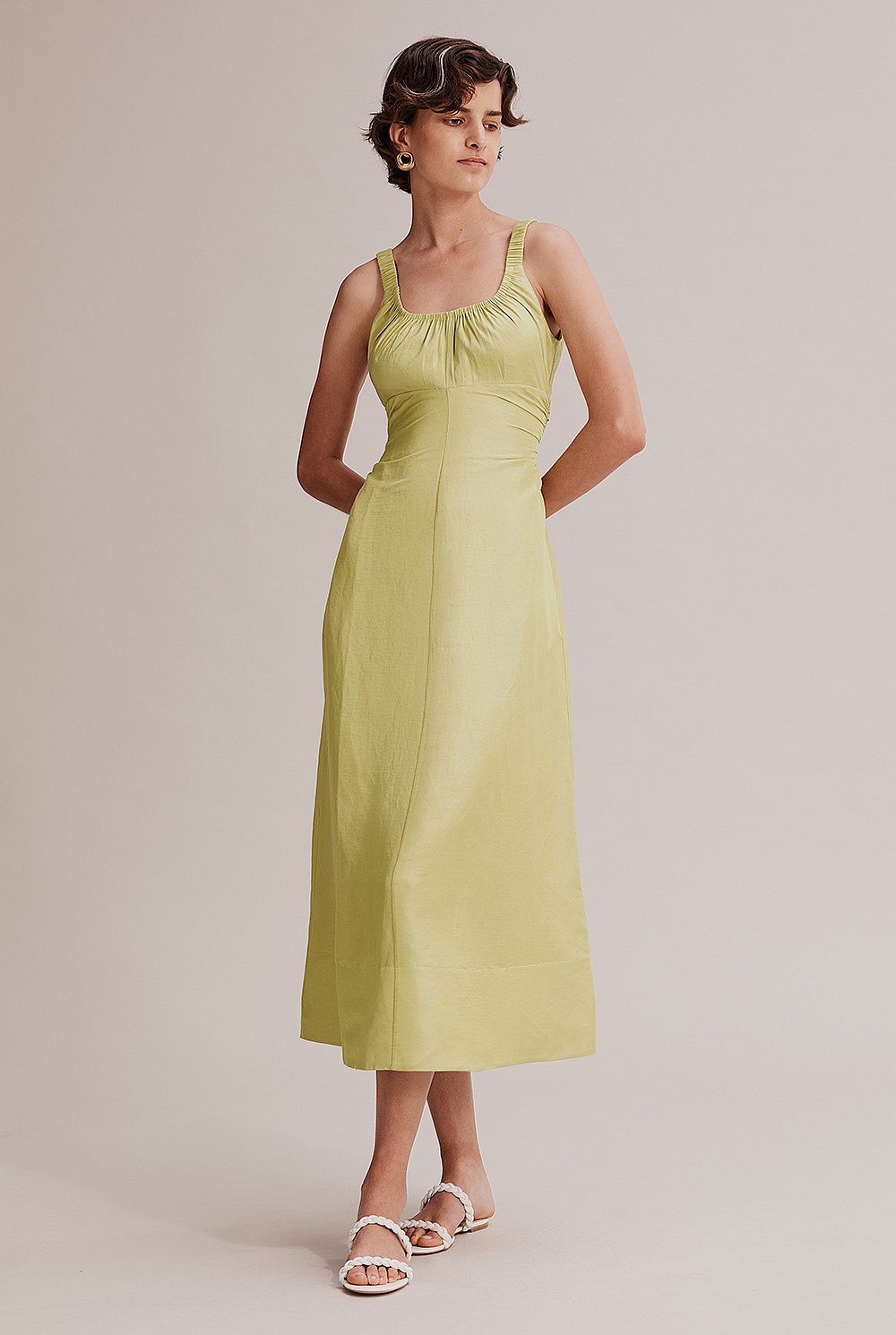 Pea Green Fluid Slip Dress - Dresses | Country Road