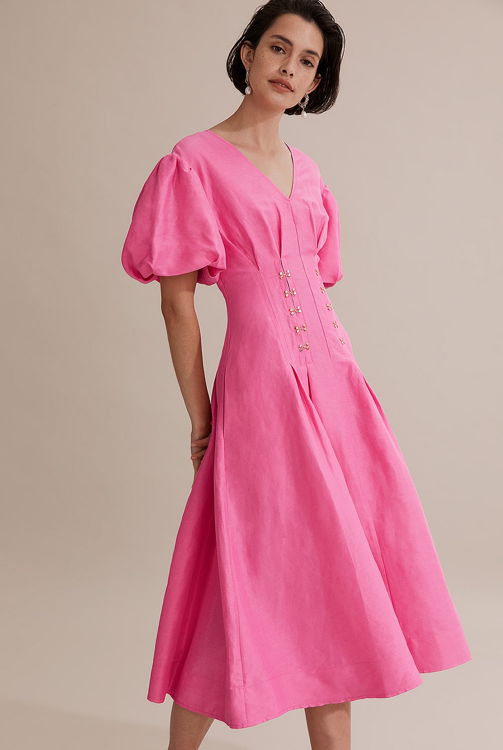 Hot Pink Cinched Midi Dress - Dresses | Country Road