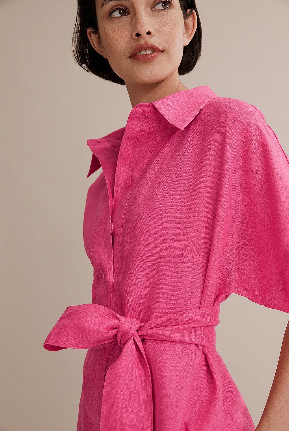 ito fukuoka リネンセットアップ ピンク　used Flamingo Pink Organically Grown French Linen Playsuit - Dresses