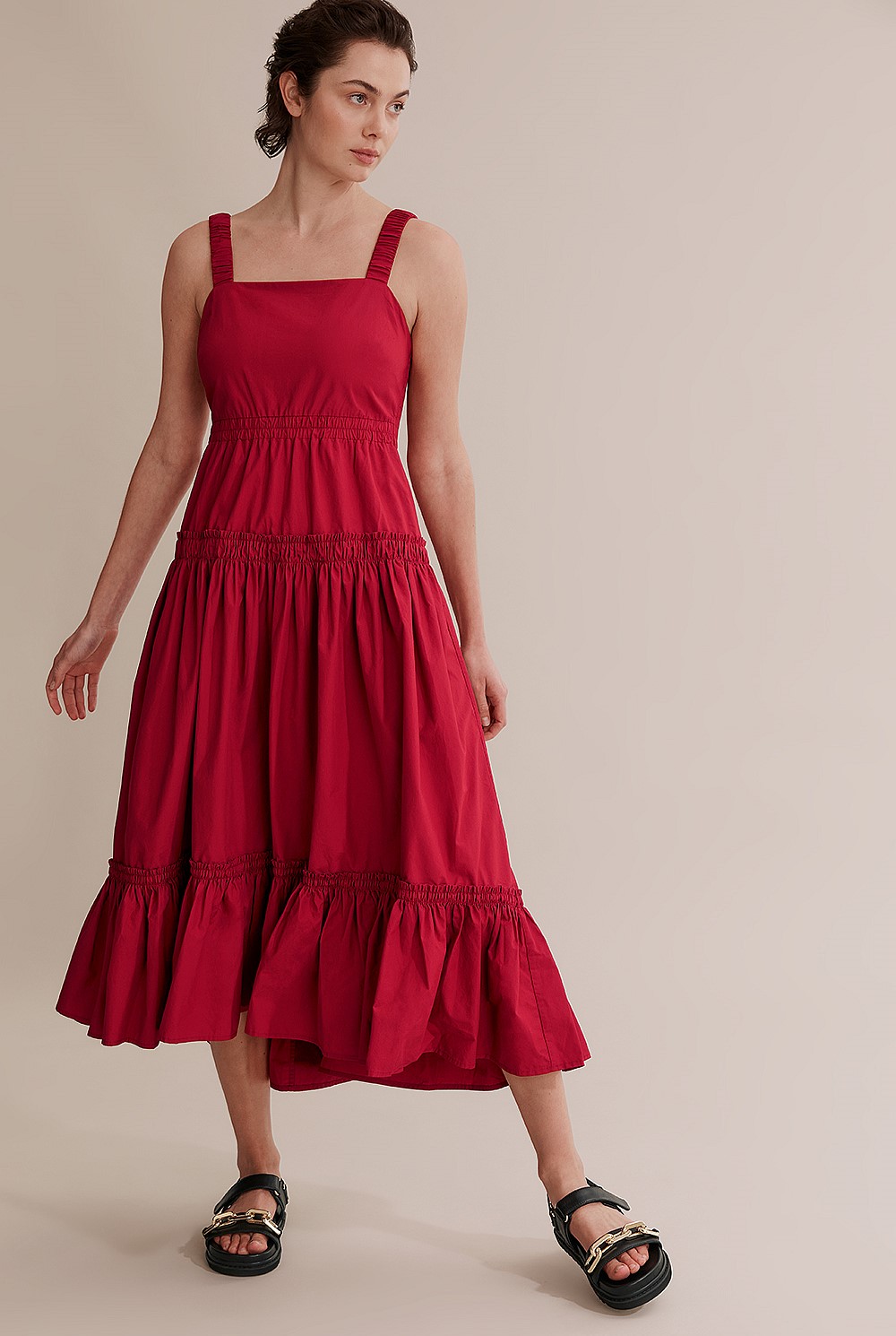 Deep Red Gathered Hem Maxi Dress - Dresses | Country Road