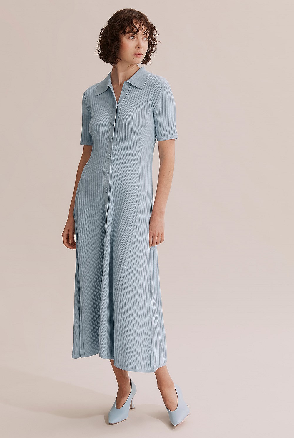 Ice Blue Button Through Knit Dress - Knitwear | Country Road