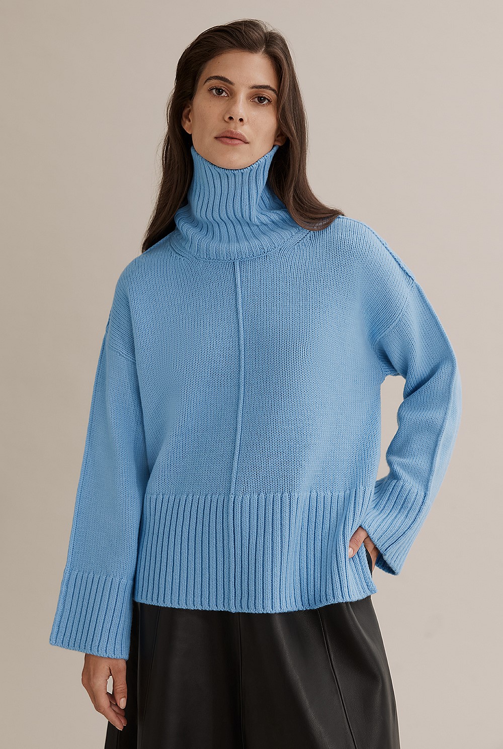 Palace Blue Mock Neck Rib Knit - Knitwear | Country Road