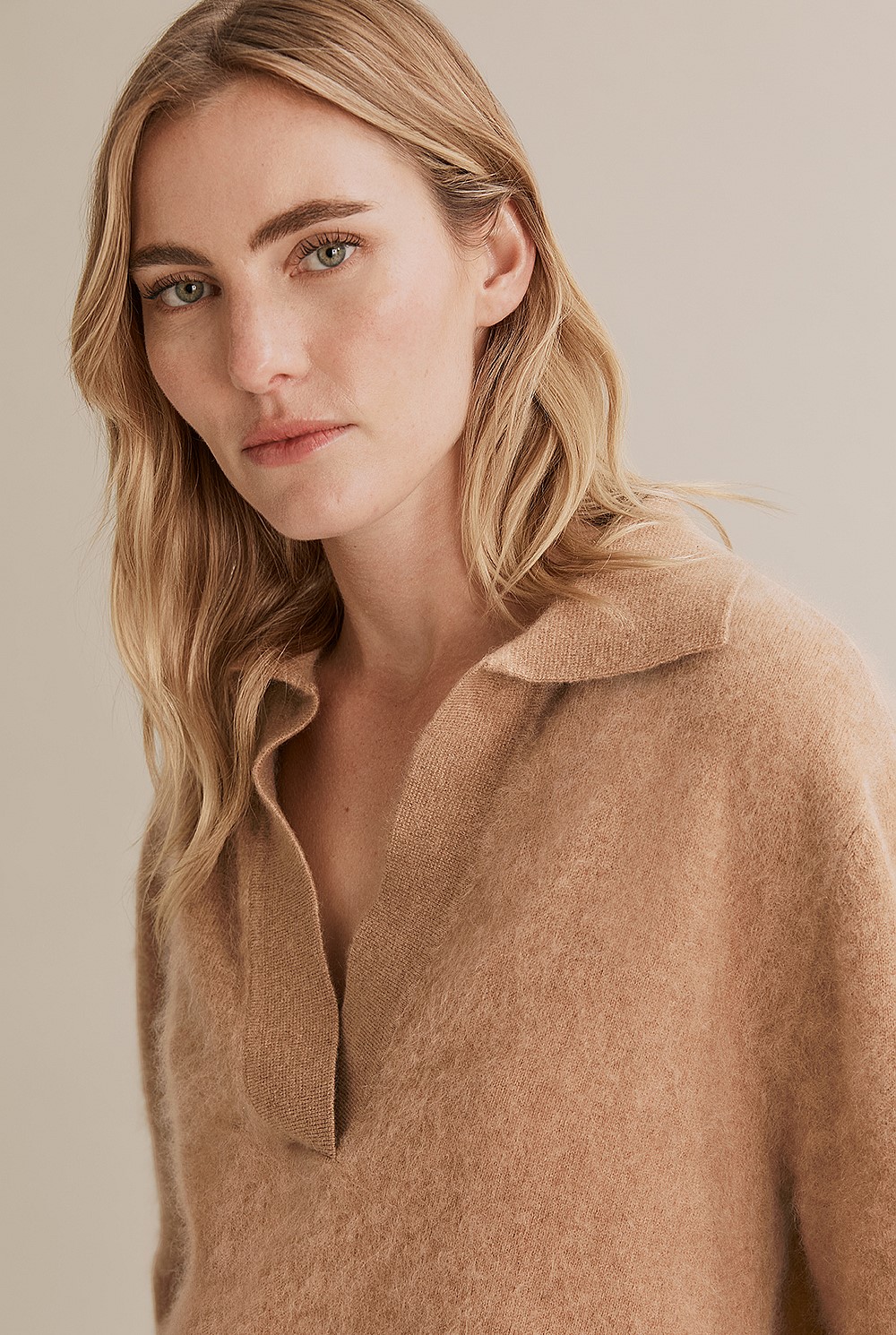Camel Brushed Cashmere Polo - Knitwear | Country Road