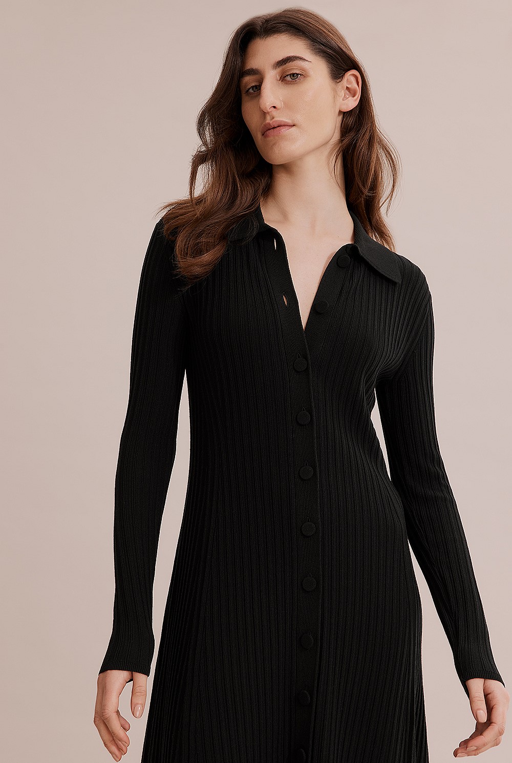 chinese dress ladies Black Knit Dress Long Sleeve Scoop Neck Mini