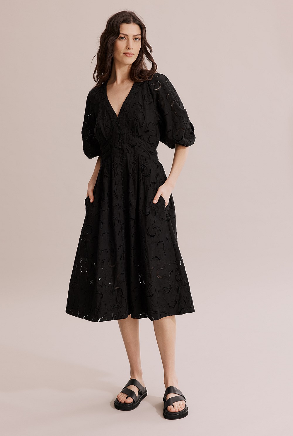 black broderie dress Women's Kara Dress, Black Broderie, Cotton, Size US 2, Saint + Sofia