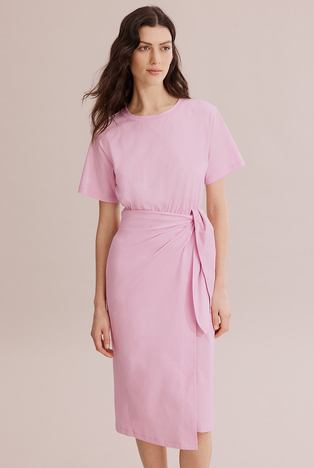 Sugar Pink Wrap Front T-Shirt Dress - Dresses | Country Road
