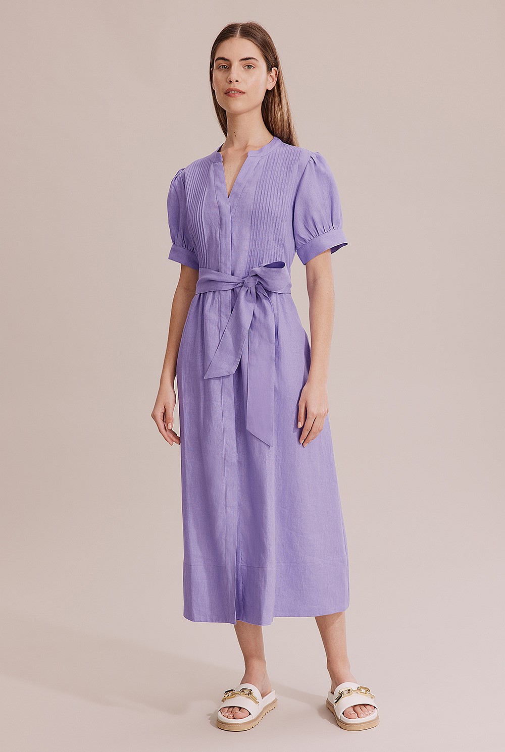 Iris Linen Pin Tuck Midi Dress - Dresses | Country Road Iris Linen Pin Tuck Midi Dress - Dresses | Country Road