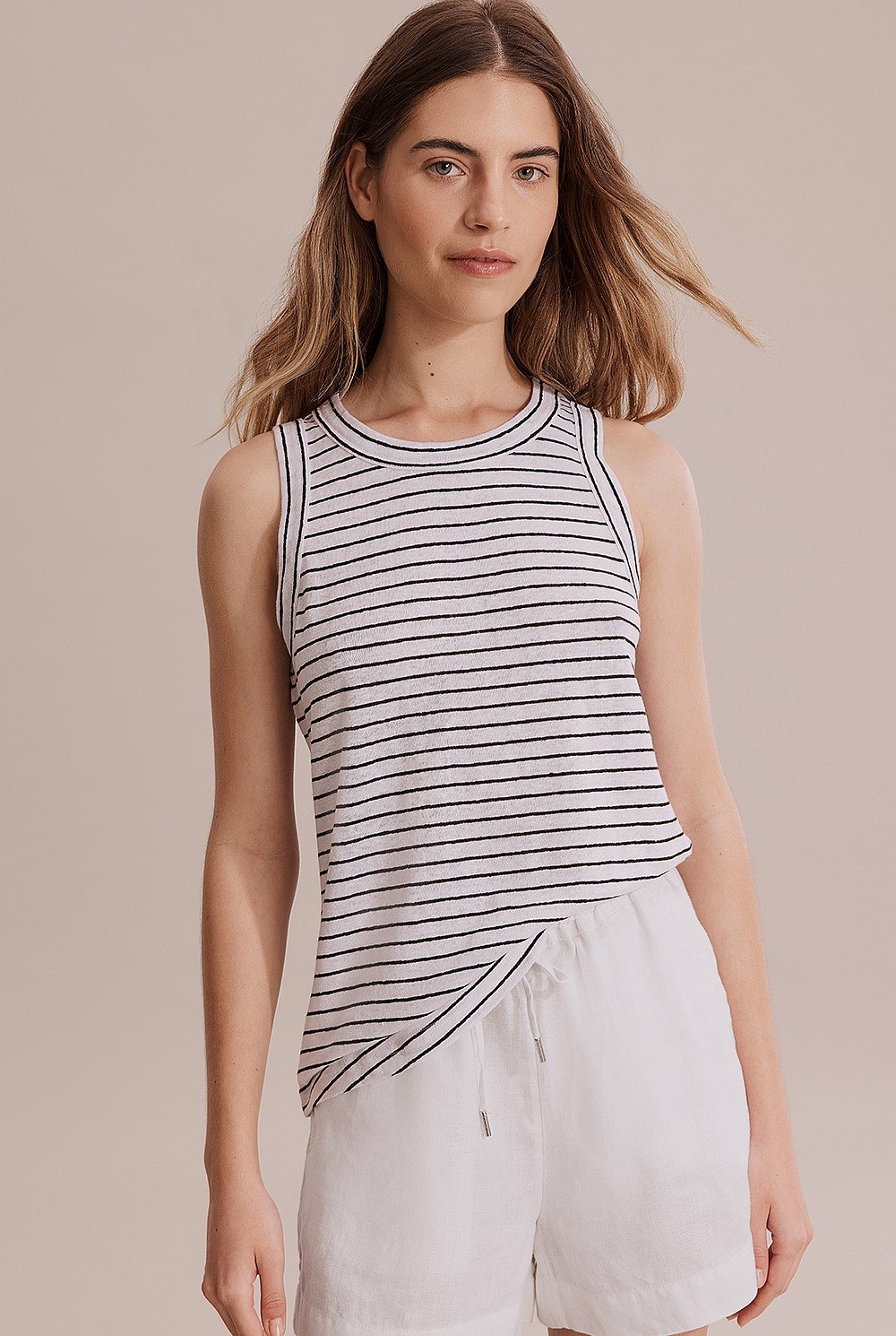 White Stripe Linen Jersey Tank - T-Shirts & Tops | Country Road