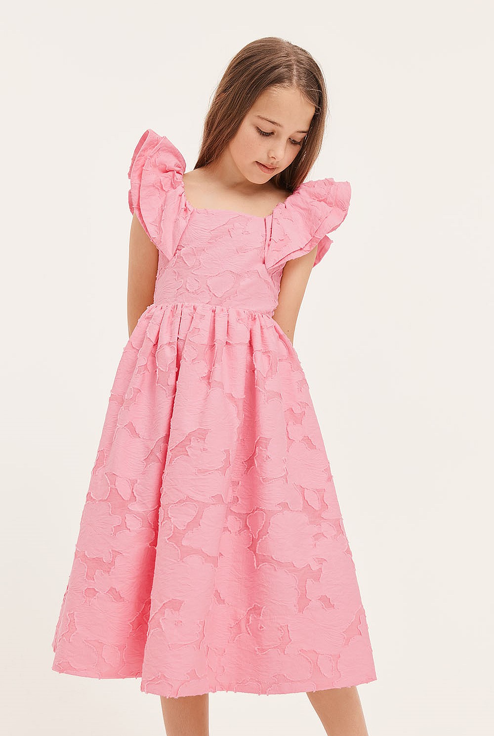 strapless open back dress Verena Pink Floral Embroidered Maxi Dress – Frock and Frill main image 1