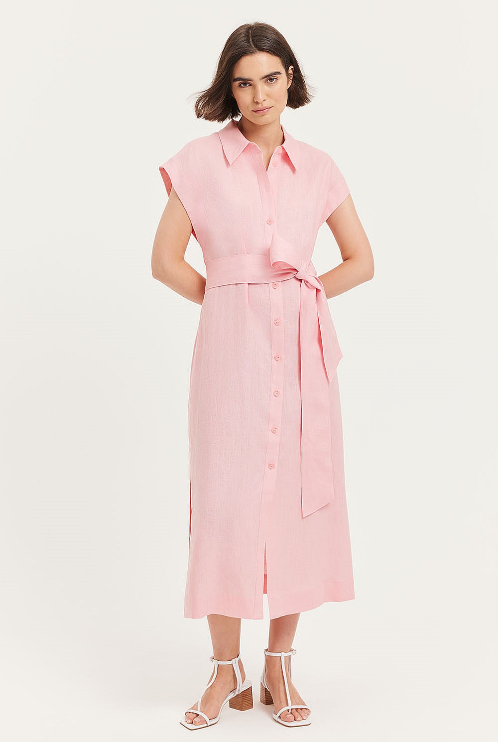 Ballet Linen Cap Sleeve Shirt Dress - Natural Fibres | Country Road