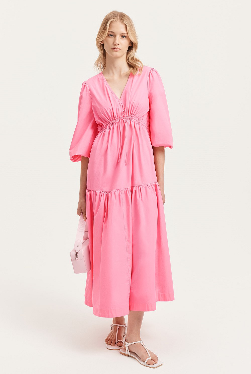 新品未使用‼️ Deauville Gathered Long Dress Vibrant Pink Gathered Maxi Dress - Natural Fibres | Country Road
