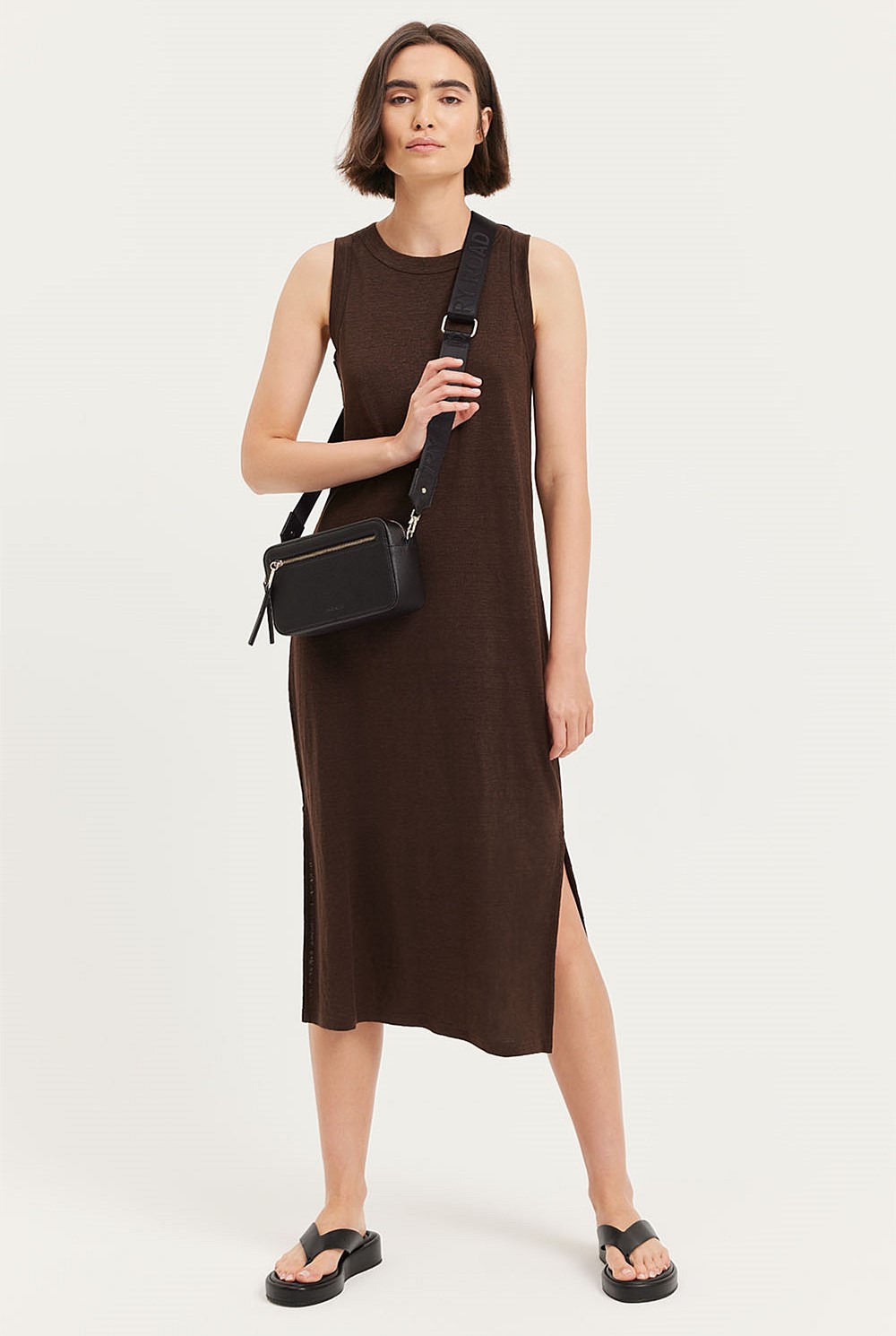 Chocolate Linen Jersey Tank Dress - Dresses | Country Road