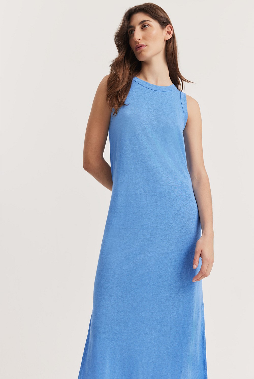 Vivid Blue Linen Jersey Tank Dress - Dresses | Country Road