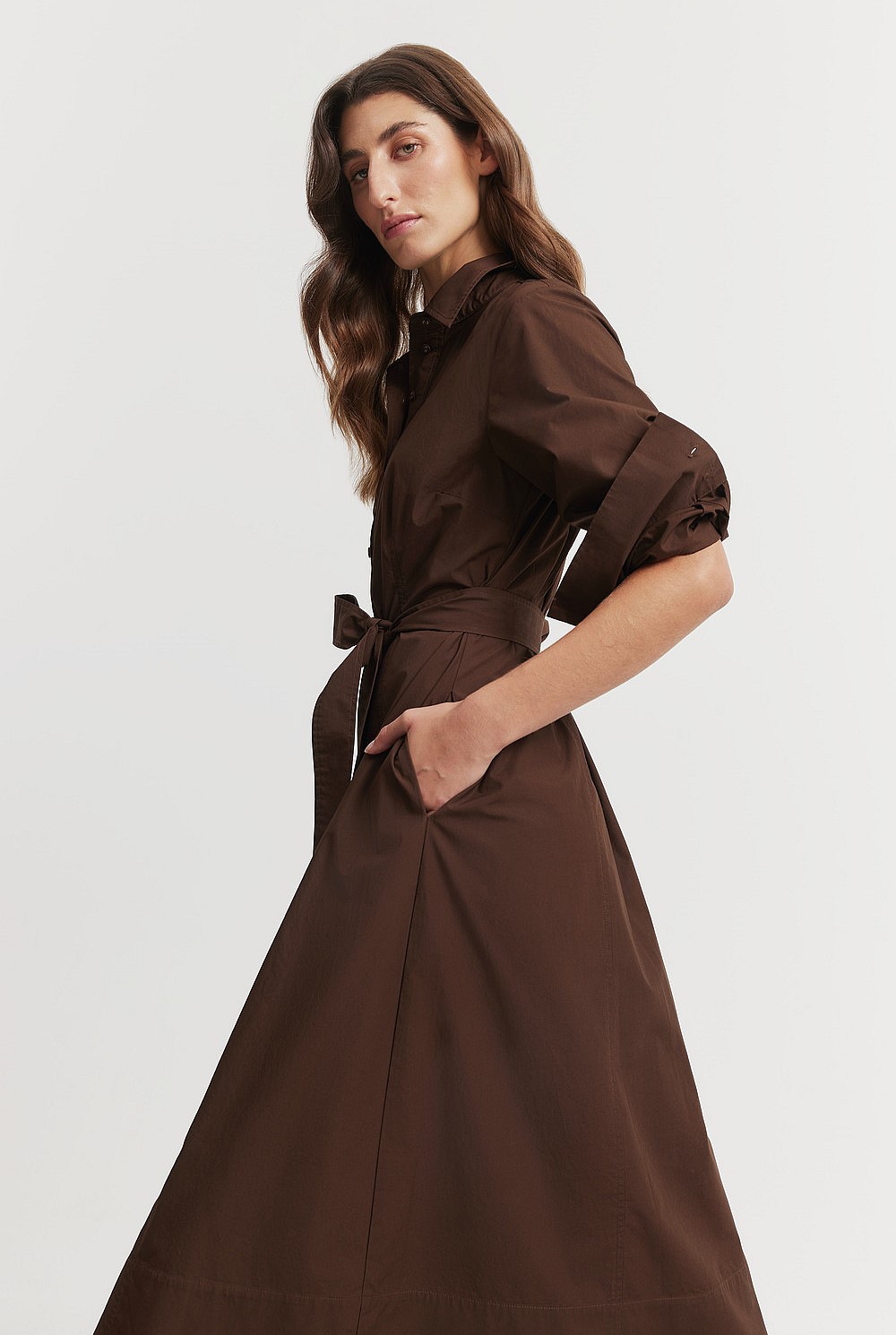 Chocolate Tie Detail Midi Dress - Natural Fibres | Country Road