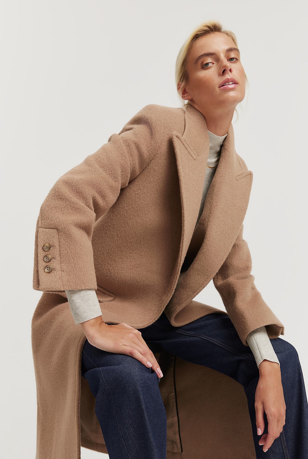 Camel Textured Longline Coat - Jackets & Coats | Country Road