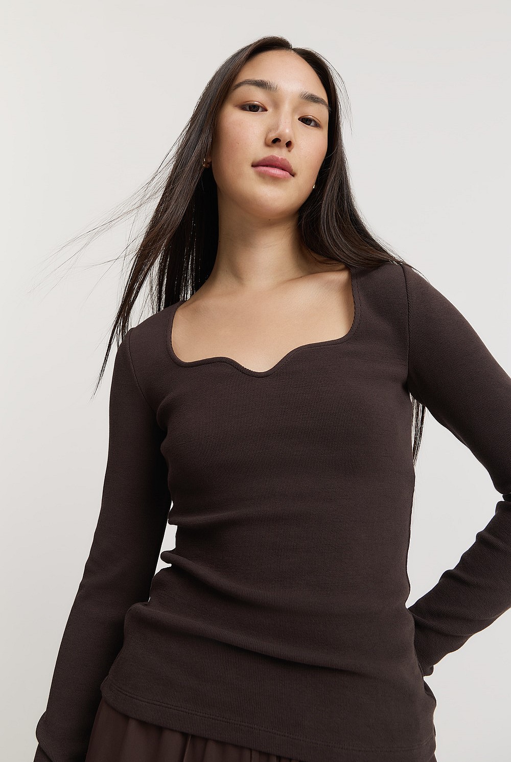 Chocolate Rib Detail Long Sleeve Top - T-Shirts & Tops | Country Road