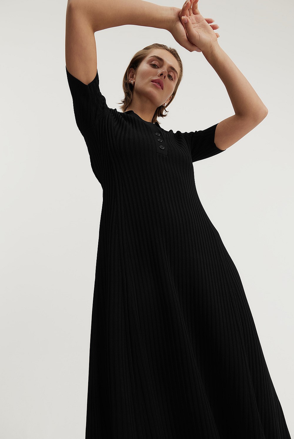 Black Compact Knit Polo Dress - Dresses | Country Road