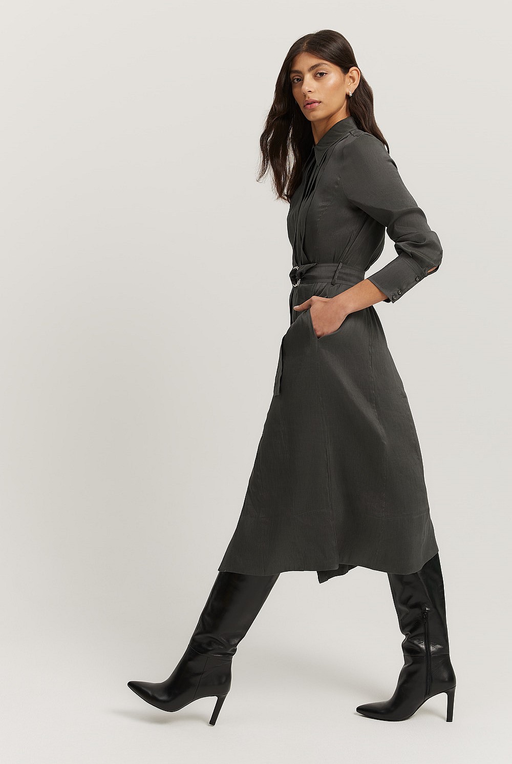 Charcoal Tuxedo Midi Dress - Work | Country Road Charcoal Tuxedo Midi Dress - Work | Country Road