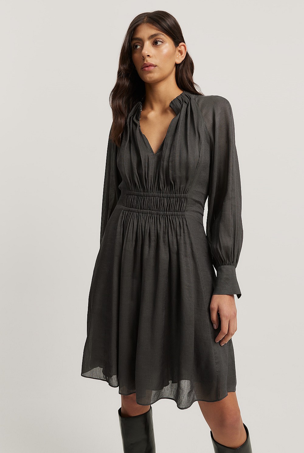 Charcoal Gathered Mini Dress - Work | Country Road