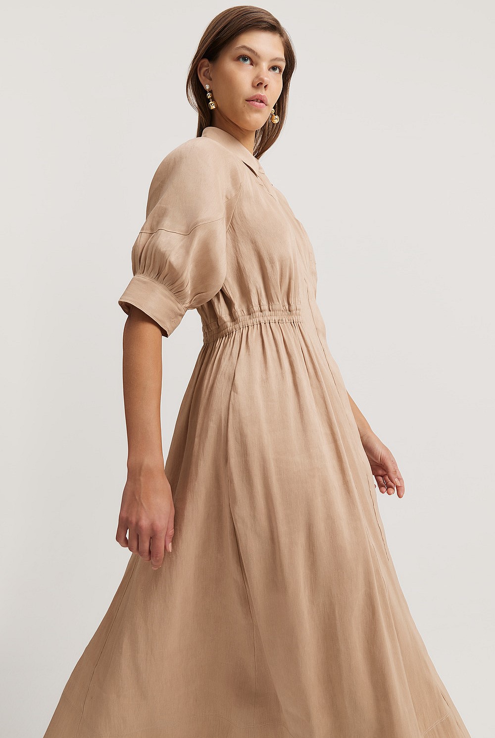 chinese dress ladies Sleeveless Linen Dress with Elastic Waist & Collar S / White