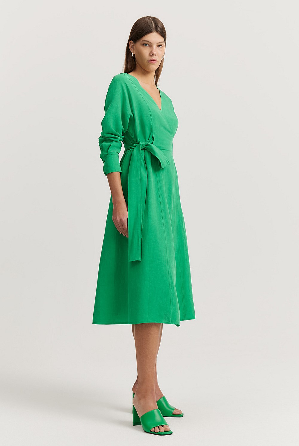 green emerald velvet dress Latonya Faux Wrap Midi - Green Multi main image 1