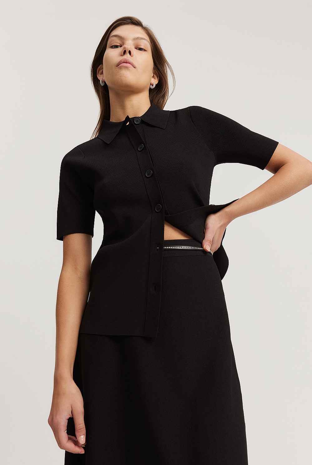 andmary Shannon tulle knit tops black