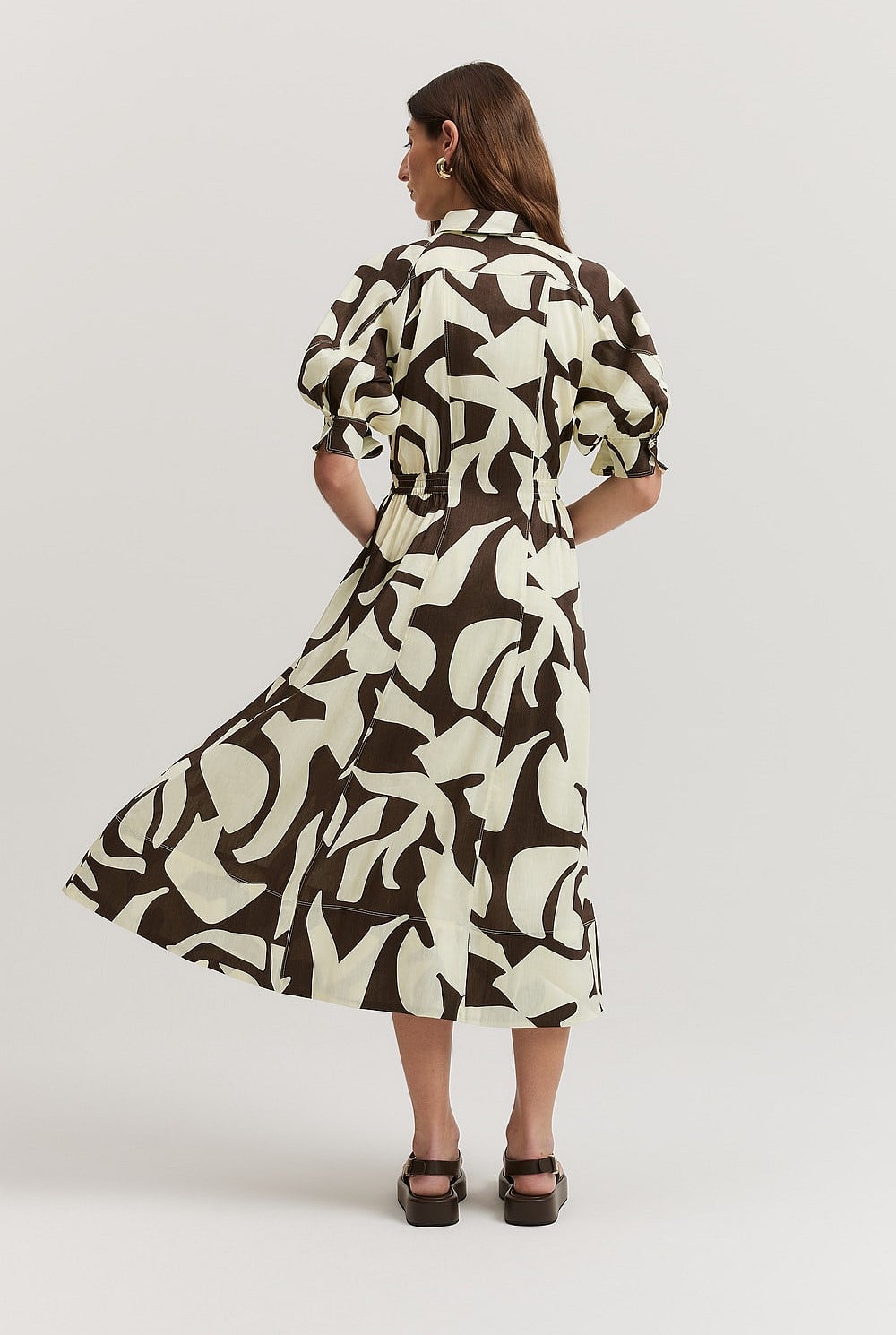Abstract Animal Linen Blend Print Cinched Shirt Dress - Natural Fibres |  Country Road