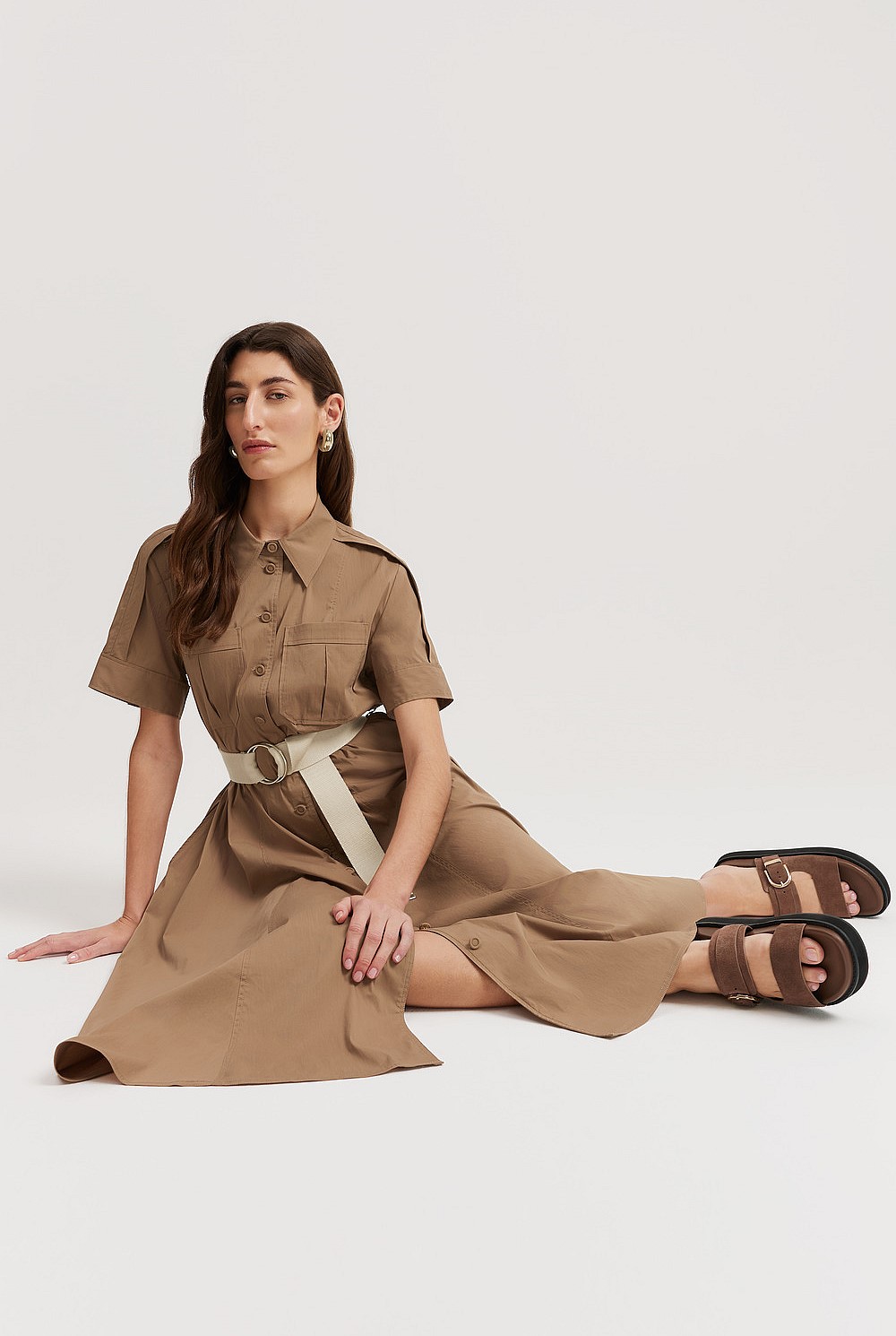 brown long dresses for wedding Collar Wrap Buckle Dark Brown Mini Dress main image 1