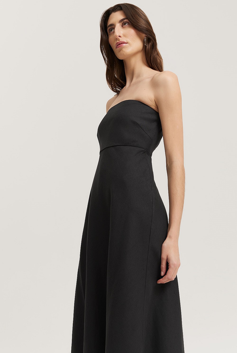 Black Linen Strapless Dress - Work | Country Road