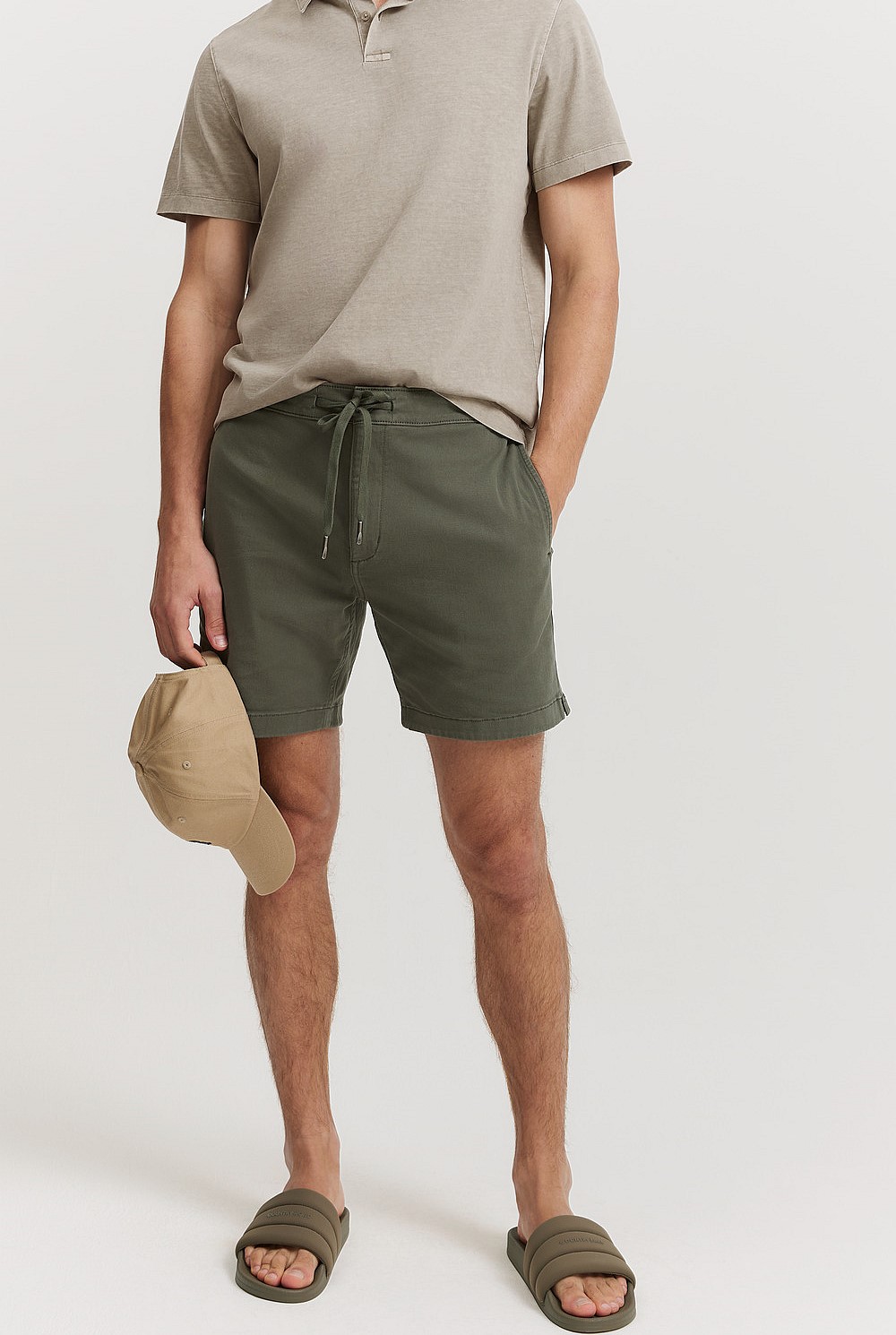 Khaki Garment Dyed Twill Drawcord Short - Shorts | Country Road