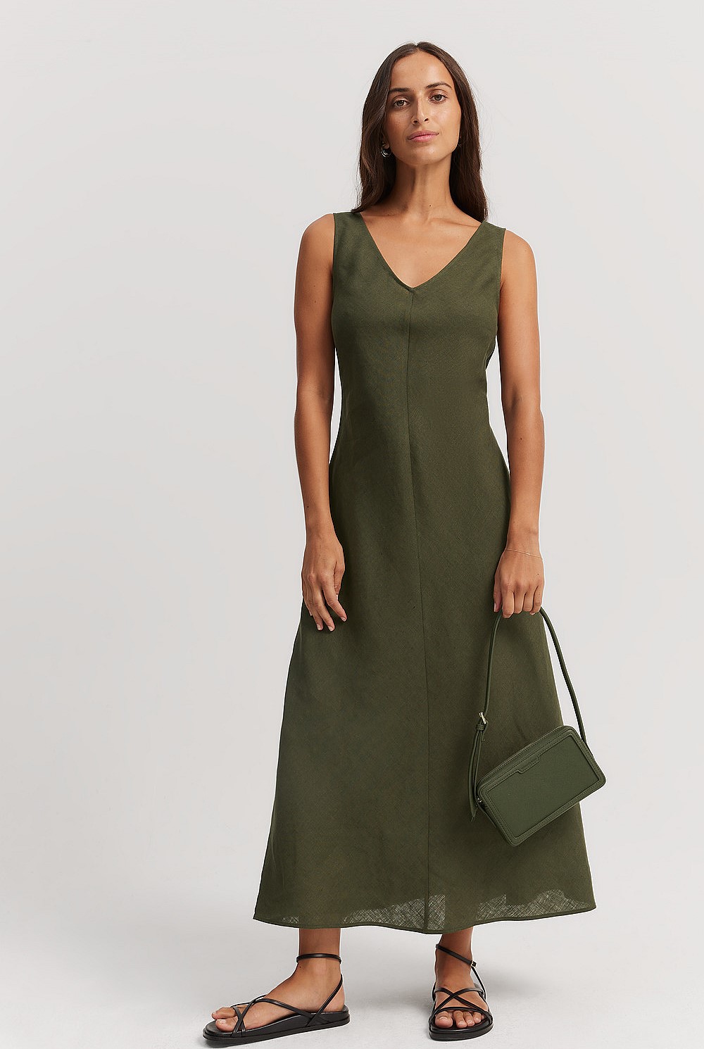 Dark Olive Linen Bias Dress - Dresses | Country Road
